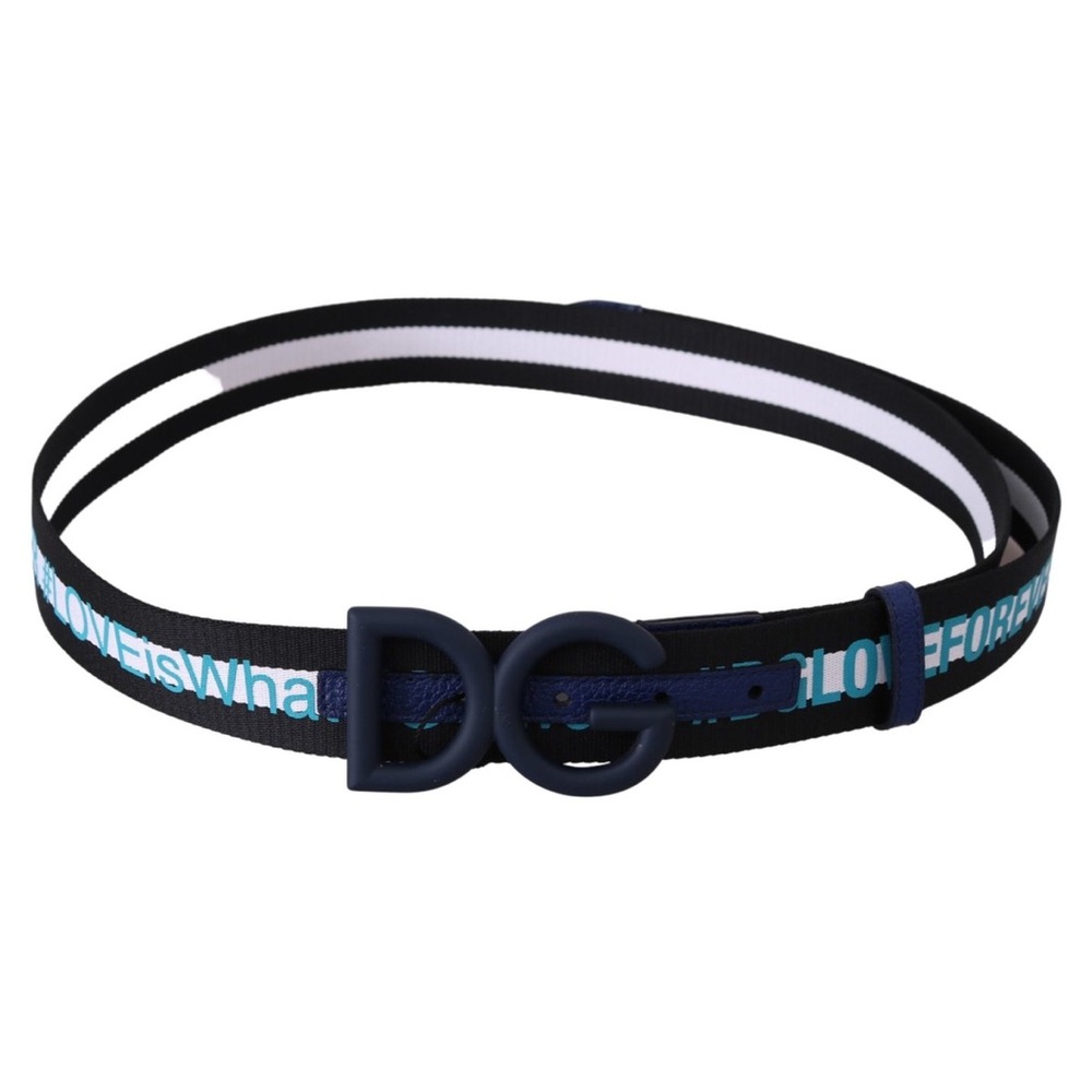 BLUE BLACK TEXTILE DOLCE & GABANA LOGO BUCKLE BELT